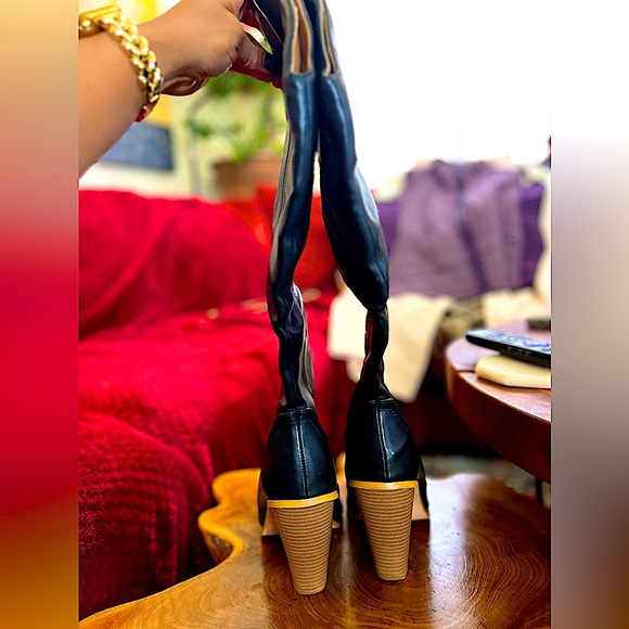 Fashion Nova Black Faux Leather Cowboy Boots - Picture 5 of 7